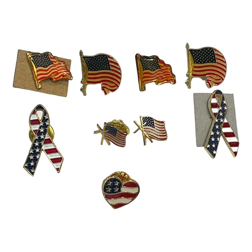 Vintage USA American Flag Hat Pins (Lot of 9)-Patriotic Hat/Lapel Pins-